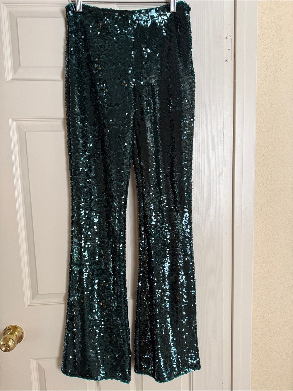 Zara Dark Green Sequin Flare Pants